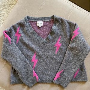 Pink Rose lightening bolt cropped sweater.